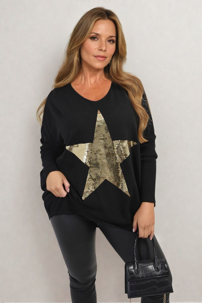 Curve Melissa Sequin Star Oversized Knitted Jumper - 5 colours