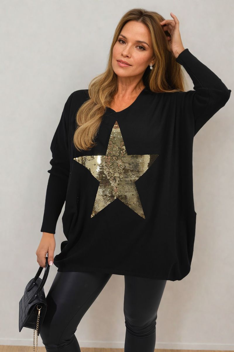 Curve Melissa Sequin Star Oversized Knitted Jumper - 5 colours