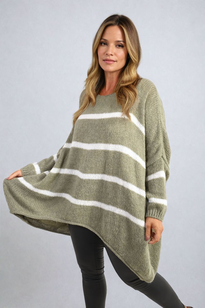 Michelle Curve Stripe Oversized Knitted Jumper - 3 colours