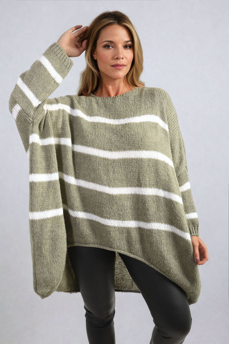 Michelle Curve Stripe Oversized Knitted Jumper - 3 colours