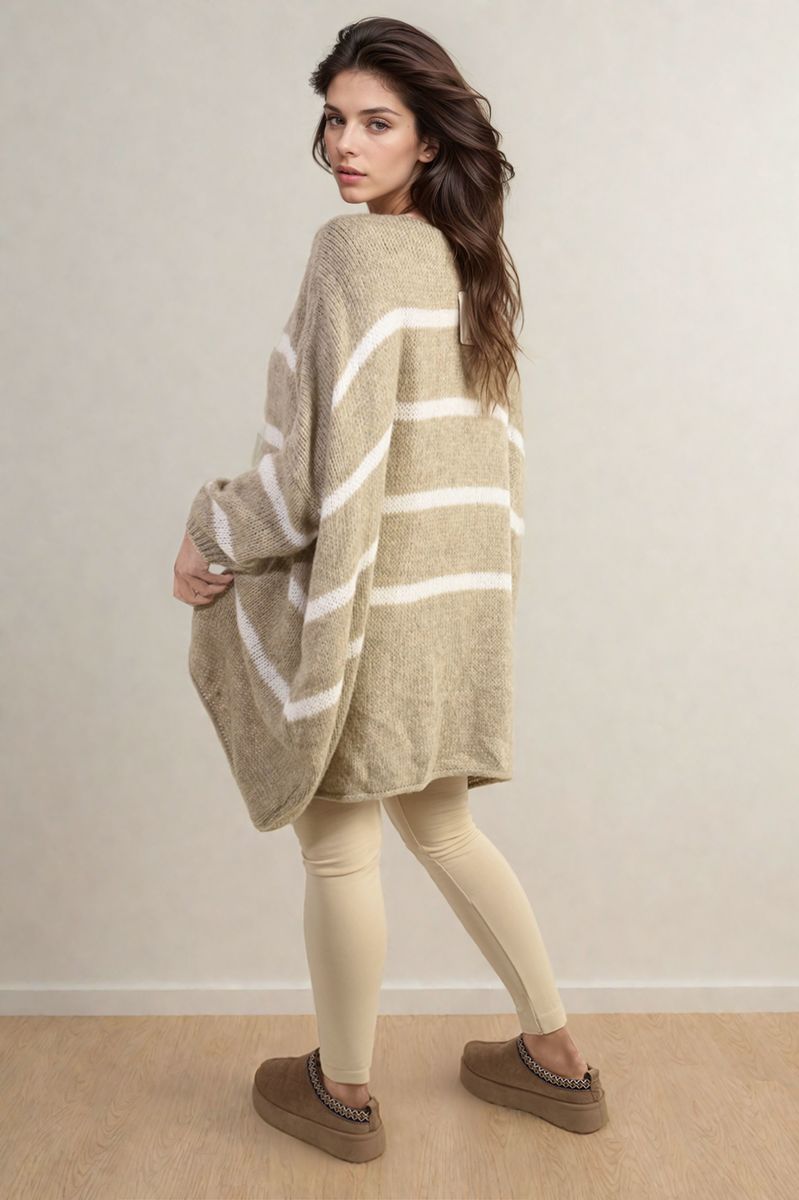 Michelle Curve Stripe Oversized Knitted Jumper - 3 colours