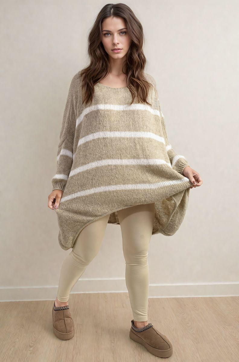 Michelle Curve Stripe Oversized Knitted Jumper - 3 colours