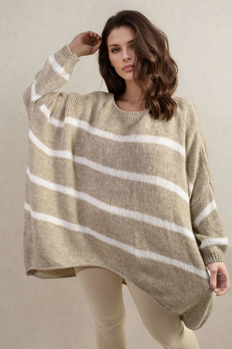 Michelle Curve Stripe Oversized Knitted Jumper - 3 colours