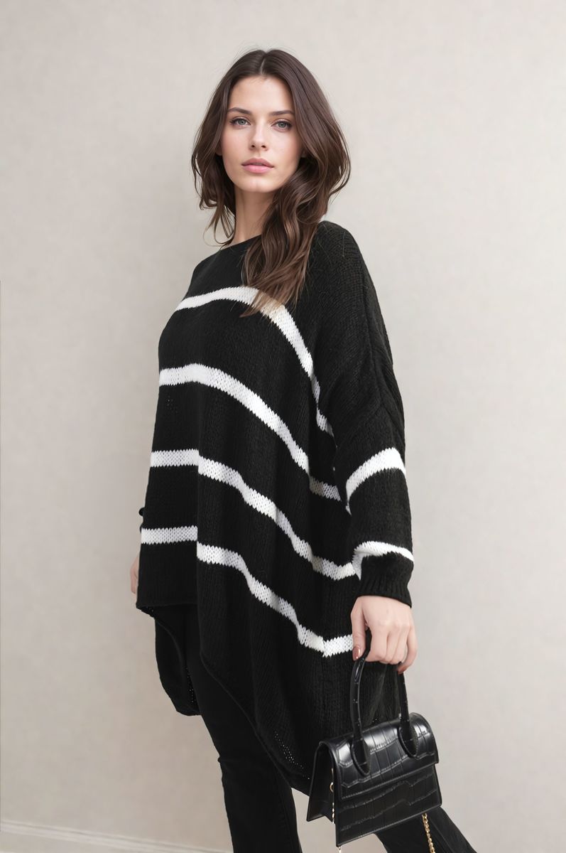 Michelle Curve Stripe Oversized Knitted Jumper - 3 colours