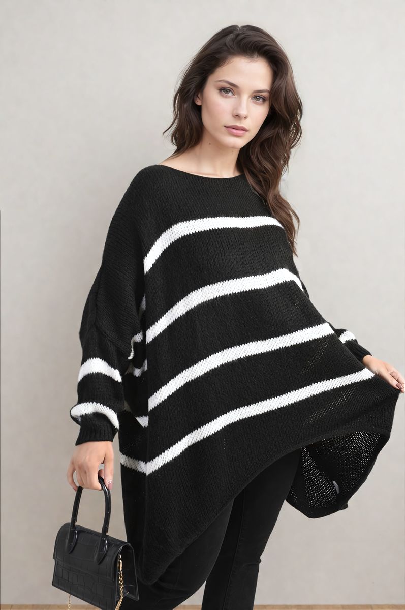 Michelle Curve Stripe Oversized Knitted Jumper - 3 colours