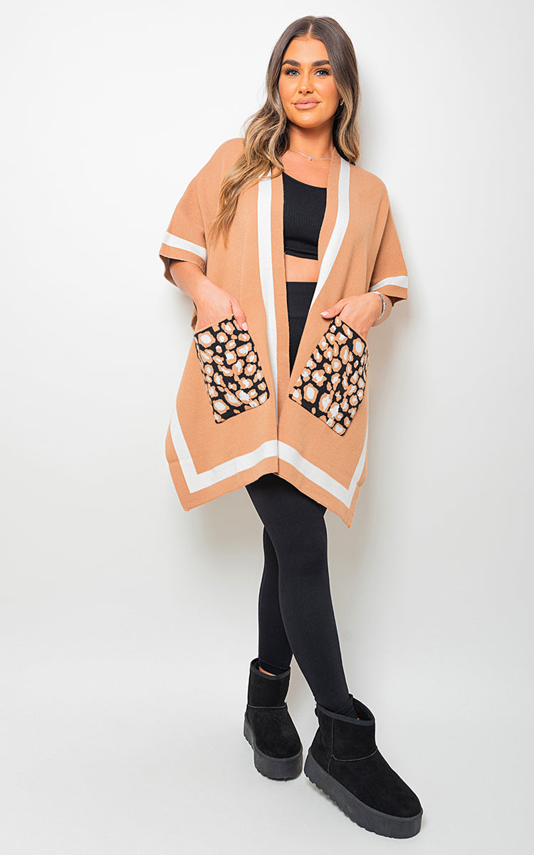 Nadia Leopard Pocket Wrap Knitted Cardigan - 2 colours