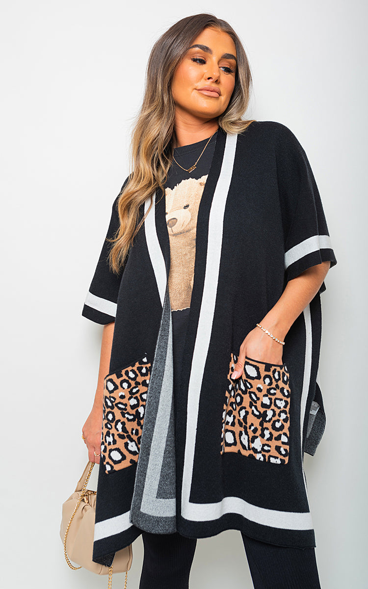 Nadia Leopard Pocket Wrap Knitted Cardigan - 2 colours