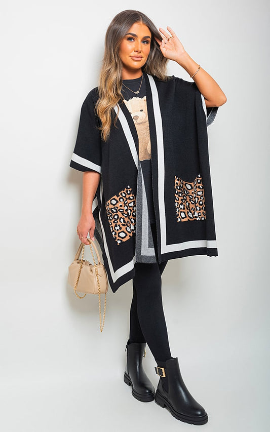 Nadia Leopard Pocket Wrap Knitted Cardigan - 2 colours