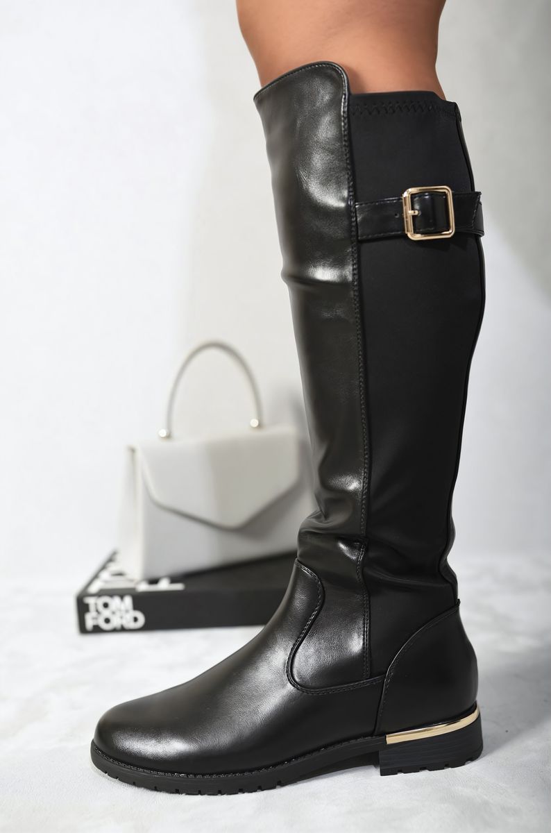 Naomi Gold Detail Buckle Knee High Boots