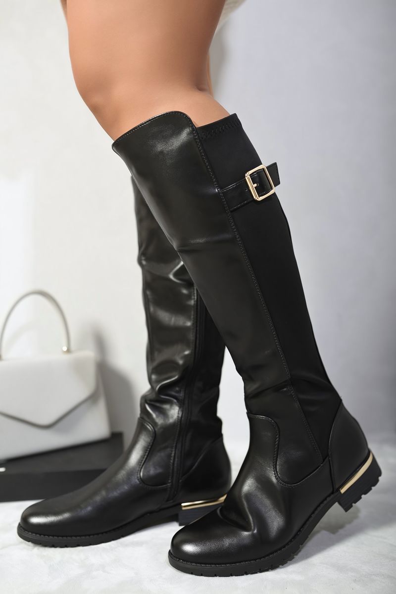 Naomi Gold Detail Buckle Knee High Boots