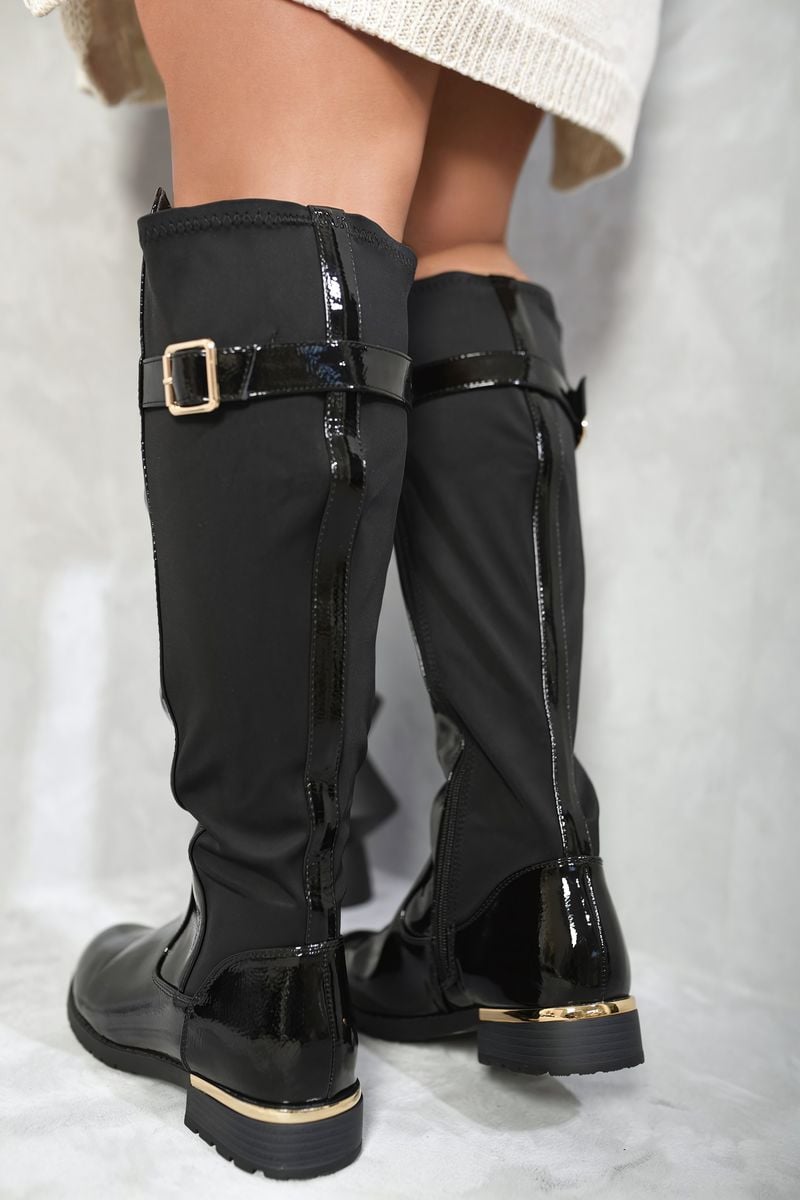 Naomi Gold Detail Buckle Knee High Boots