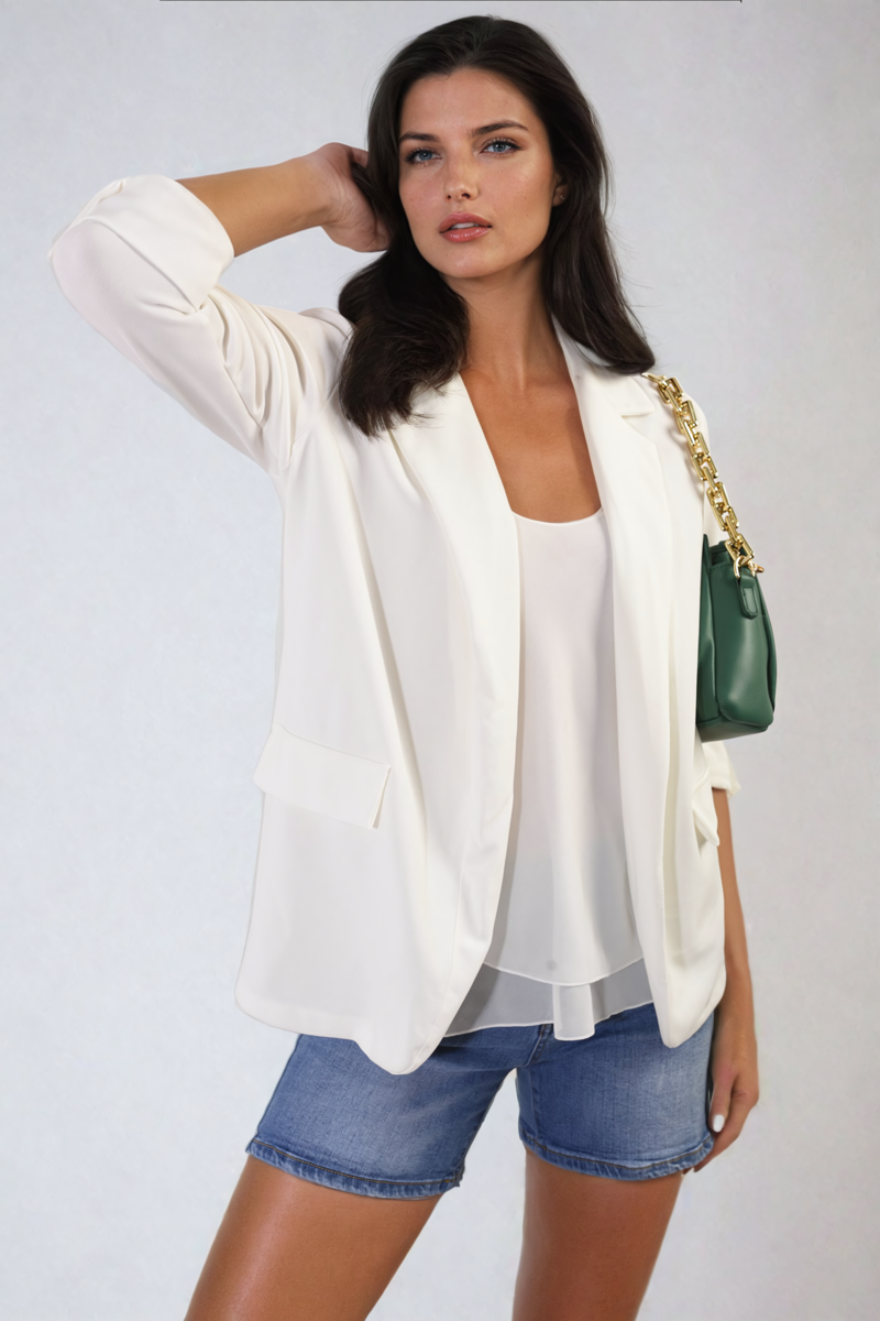 Presley Longline Open Front Blazer Jacket with Front Pockets - 7 colours