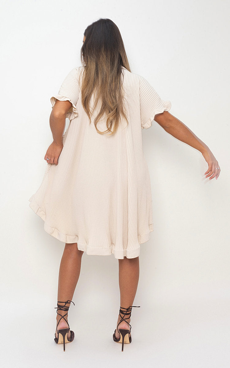 Prisha Button Down Oversized Ruffle Short Sleeve Mini Dress - 11 colours