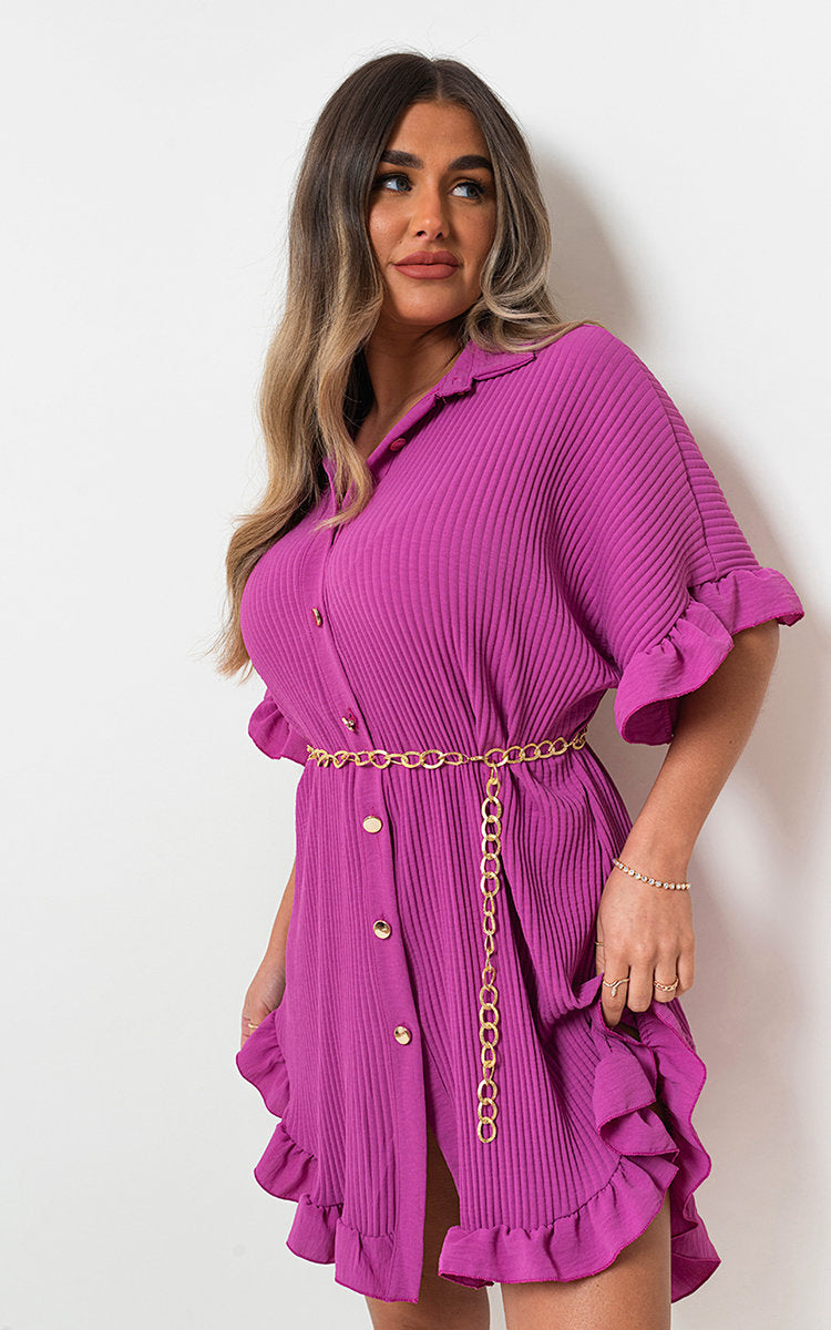 Prisha Button Down Oversized Ruffle Short Sleeve Mini Dress - 11 colours