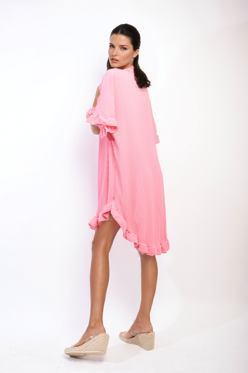 Prisha Button Down Oversized Ruffle Short Sleeve Mini Dress - 11 colours