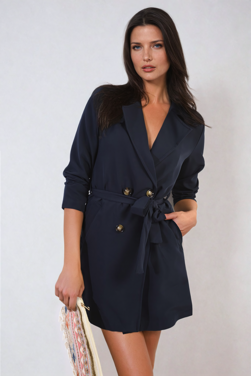 Raven Oversized Waist Tie Button Detail Blazer Jacket - 8 colours