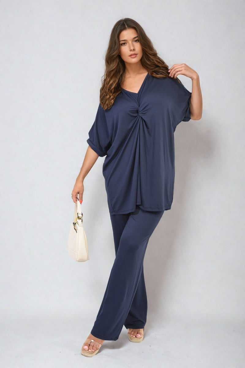 Tiana Twist Front Plunge Neckline Top and Trouser Co-ord Set - 6 colours