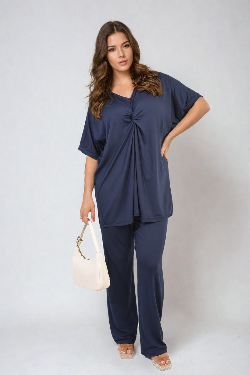 Tiana Twist Front Plunge Neckline Top and Trouser Co-ord Set - 6 colours