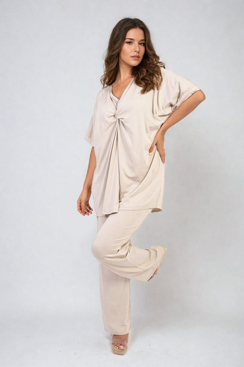 Tiana Twist Front Plunge Neckline Top and Trouser Co-ord Set - 6 colours