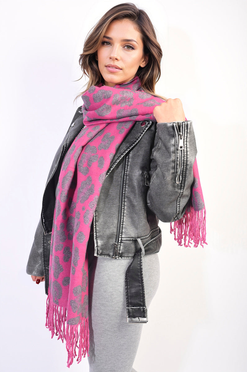 Saira Animal Print Scarf with Tassel - 3 colours