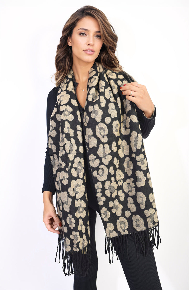 Saira Animal Print Scarf with Tassel - 3 colours