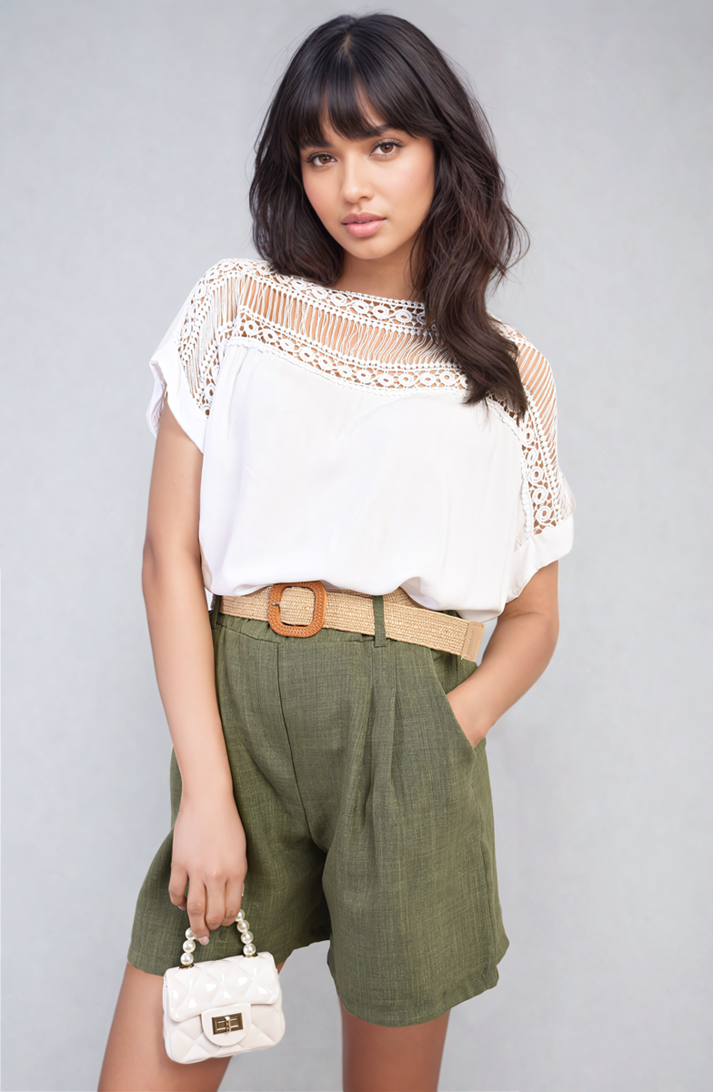 Sylvia Lace Insert Round Neck Hollow Top - 9 colours