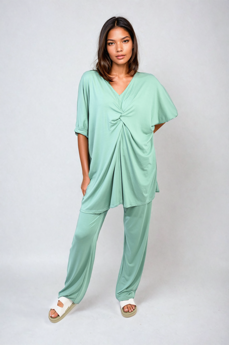 Tiana Twist Front Plunge Neckline Top and Trouser Co-ord Set - 6 colours