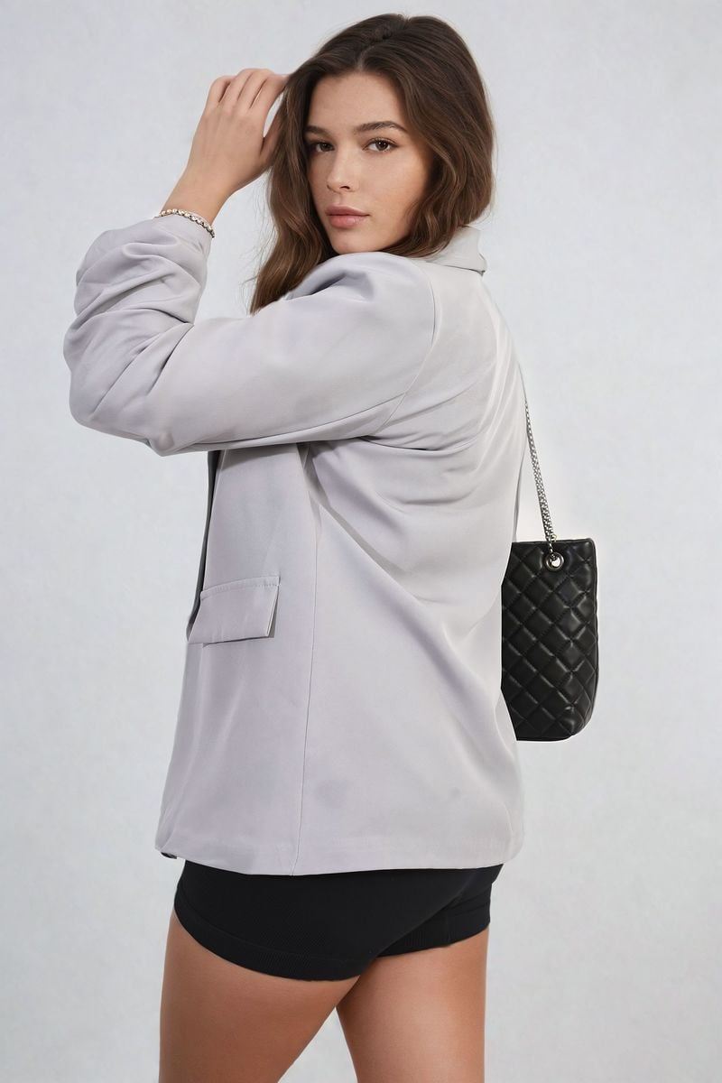 Valerie Ruched Sleeve Open Front Blazer Jacket with Front Pockets - 10 colours