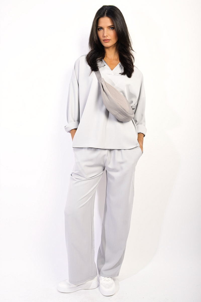 Vera V-neck Long Sleeve Top And Wide Leg Pants Co-ord Set - 6 colours