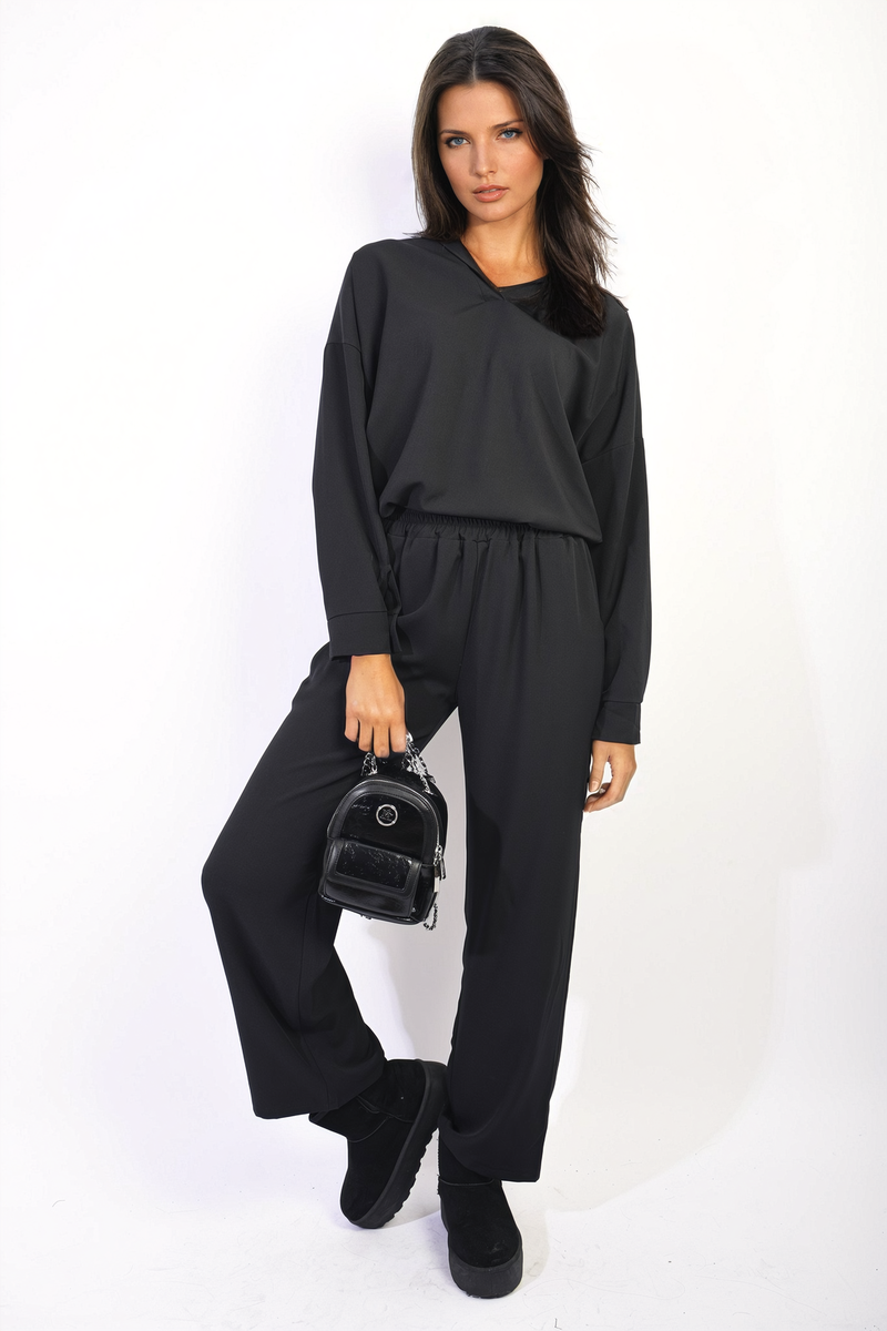 Vera V-neck Long Sleeve Top And Wide Leg Pants Co-ord Set - 6 colours