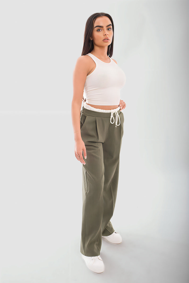 Vivian Double Waist Band Drawstring Wide Leg Trousers - 4 colours