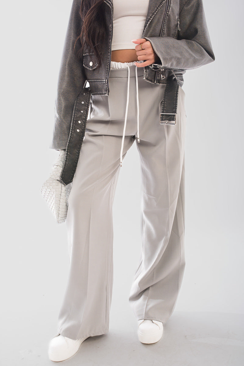 Vivian Double Waist Band Drawstring Wide Leg Trousers - 4 colours