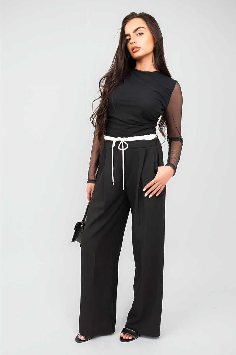 Vivian Double Waist Band Drawstring Wide Leg Trousers - 4 colours