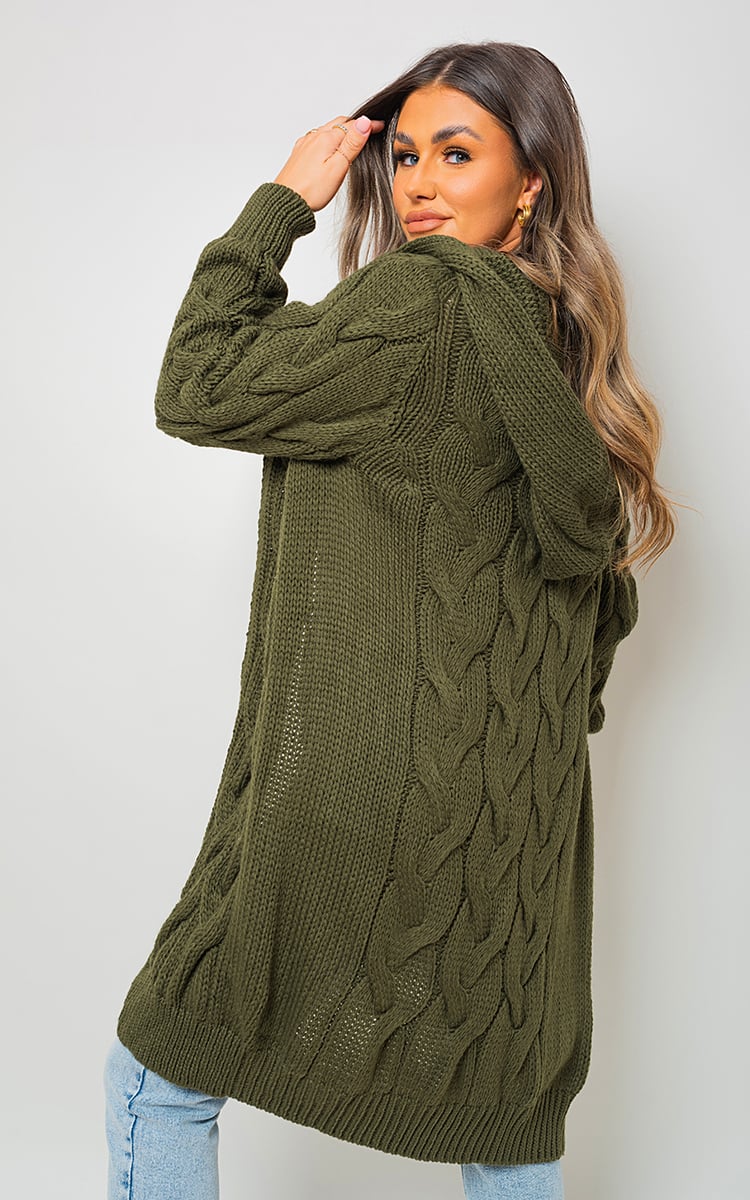 Zoe Chunky Cable Knitted Oversized Longline Hooded Cardigan - 13 colours