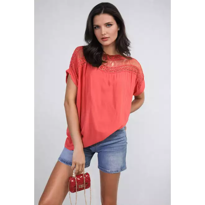 Sylvia Lace Insert Round Neck Hollow Top - 9 colours