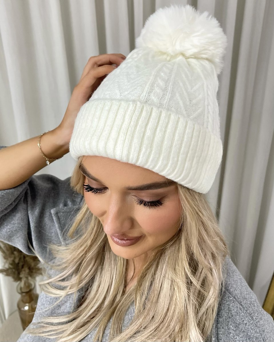 Sheryl Chunky Knit Fur Pom Beanie Hat - 4 colours