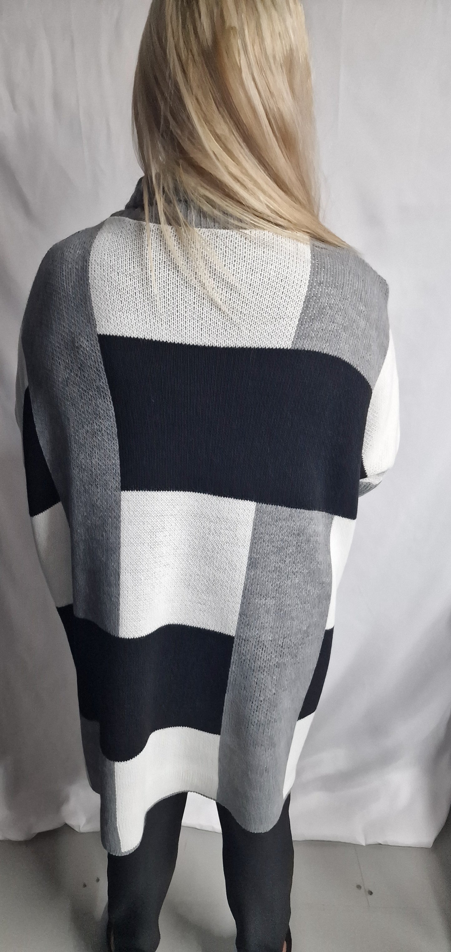 Italian Checked Print Ribbed Cowl Neck Long Sleeve Knitted Jumper Top - 2 colours