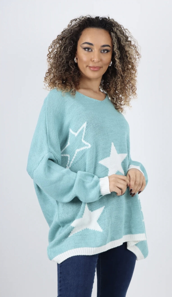 Curve Italian Oversized Star Print Long Sleeve Jumper - 2 colours