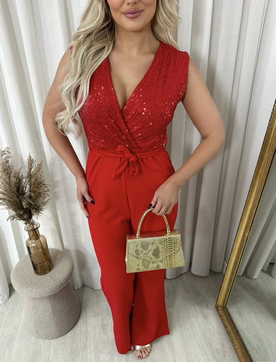 Madison Elegant V-Neck Sequin Top Jumpsuit - 2 colours