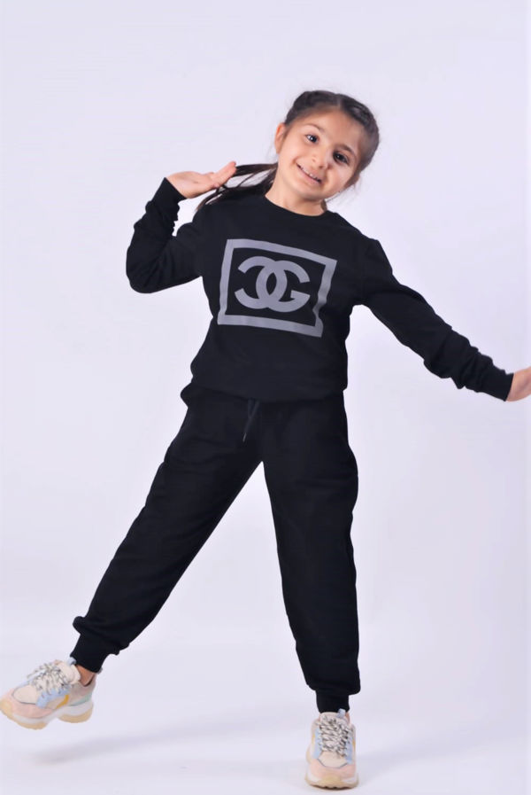 Girls Black Reflective CG Logo Loungewear Set