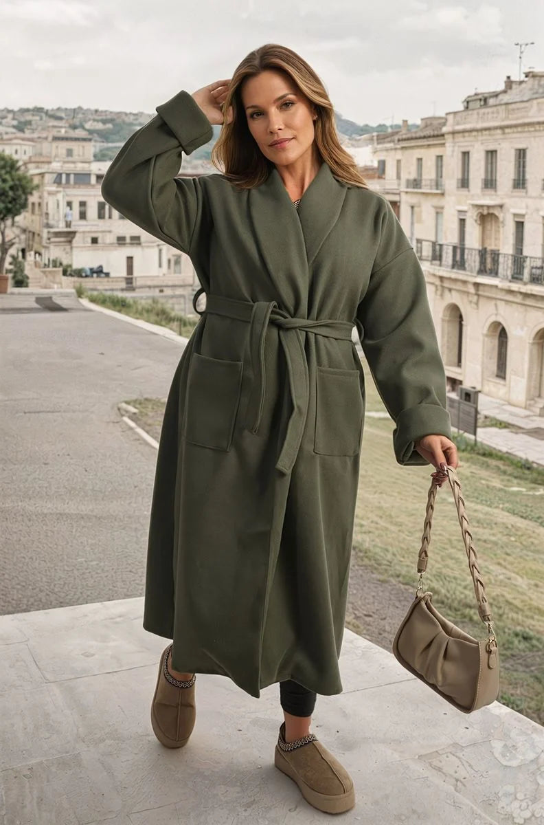 Jenna Waist Belt Longline Coat Jacket with Pocket - 5 colours