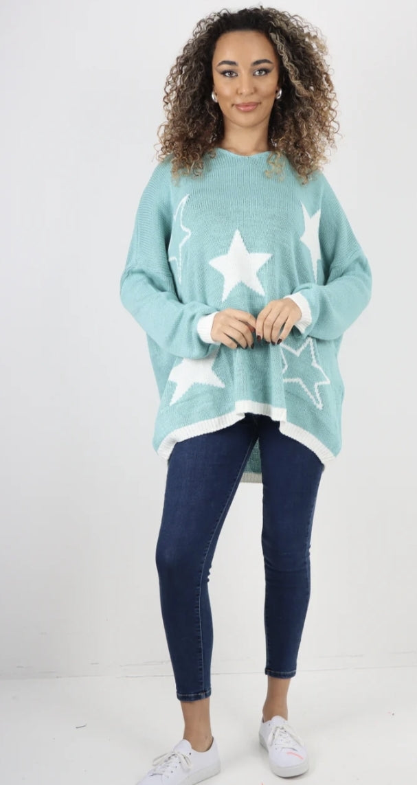 Curve Italian Oversized Star Print Long Sleeve Jumper - 2 colours