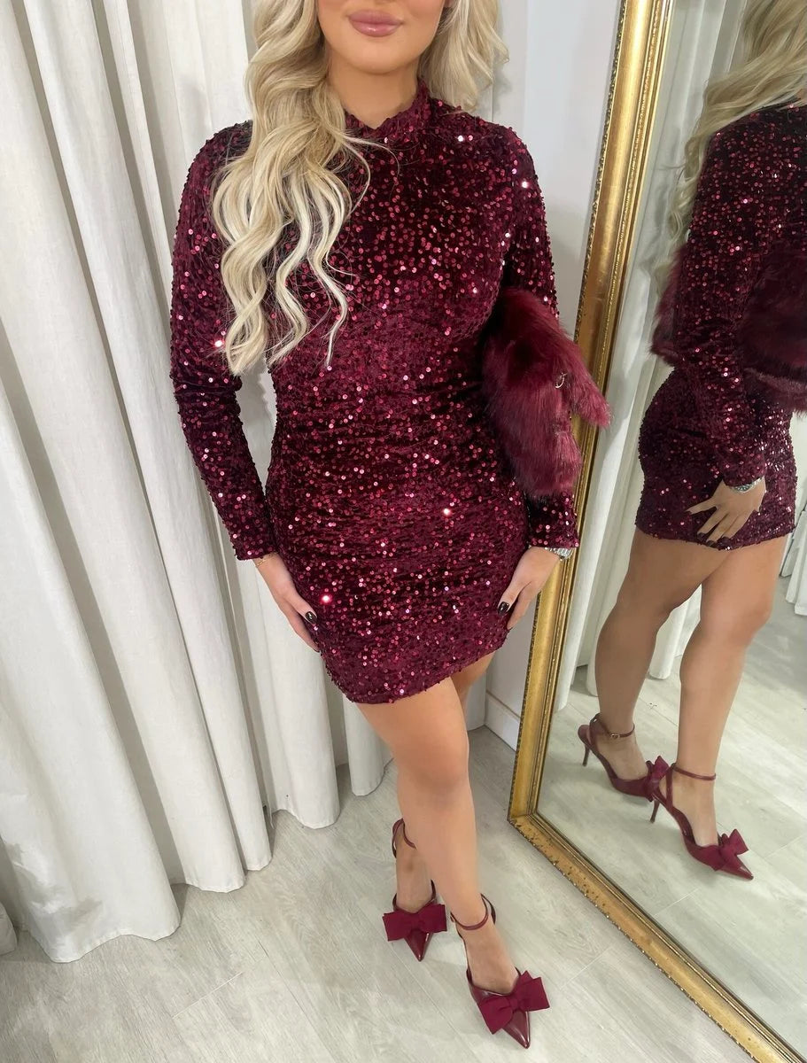 Lorena Sequin Long Sleeve Bodycon Mini Dress - 4 colours