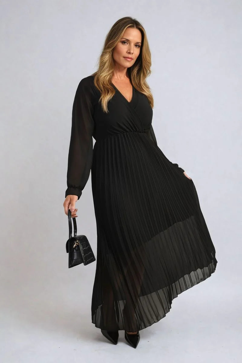 Myra Long Sleeve V-Neck Pleated Maxi Dress - 3 colours