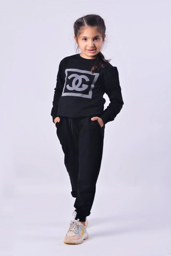 Girls Black Reflective CG Logo Loungewear Set