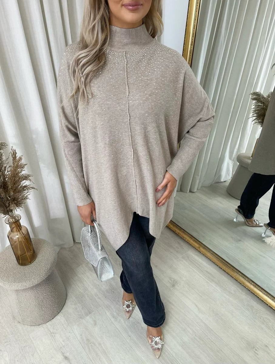 Jessica Rhinestone Detail Oversized Knitted Jumper - 6 colours