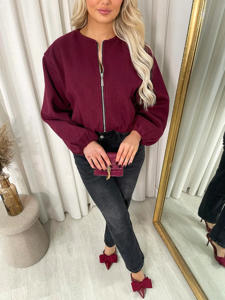 Mila Cropped Zip Up Balloon Sleeve Bomber Jacket - 5 colours