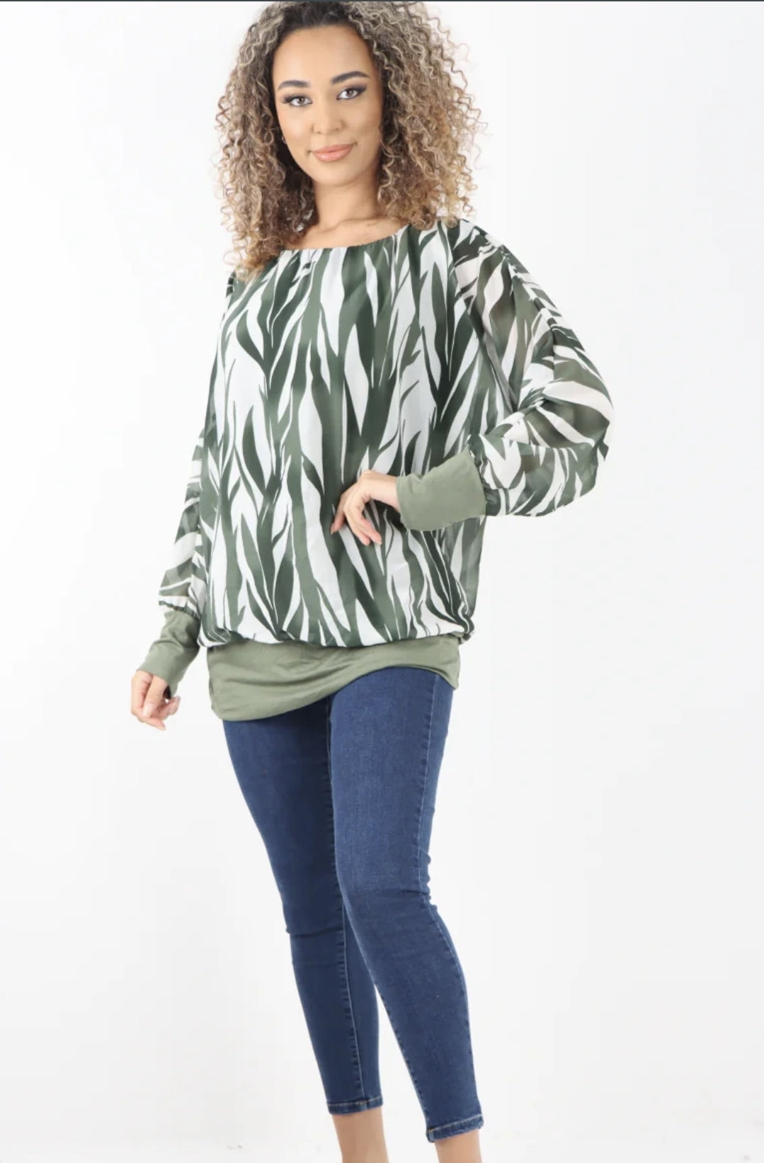 Italian Printed Chiffon Lining Inside Long Sleeve Top - 3 colours