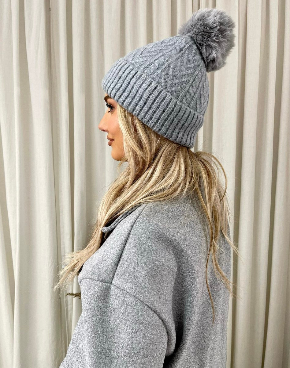 Sheryl Chunky Knit Fur Pom Beanie Hat - 4 colours