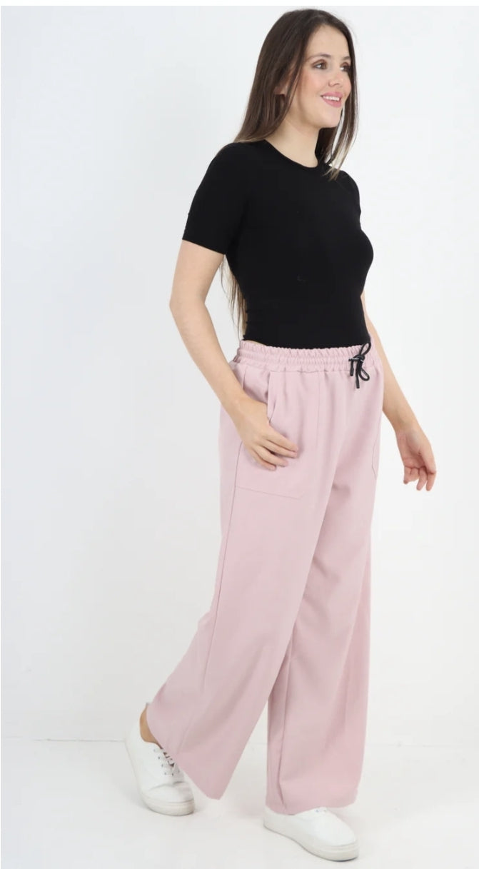 Curve Italian Elastic Waist Drawstring Wide Leg Trousers - 3 colours